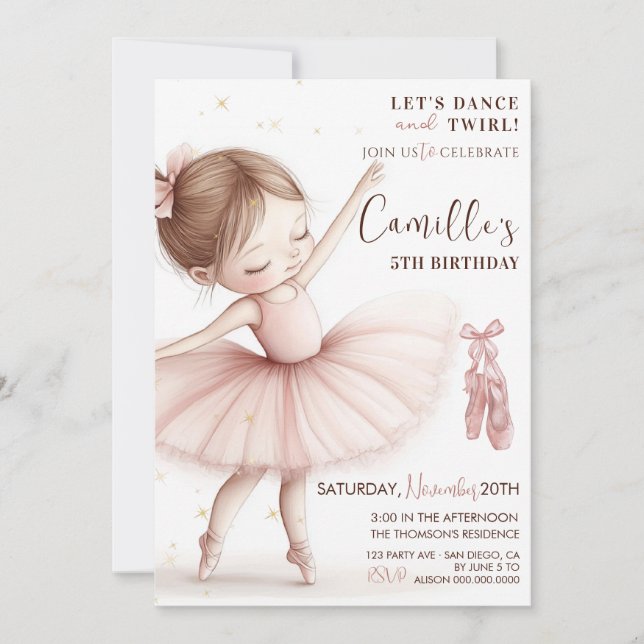Invitación de cumpleaños de Bailarina Niña Pequeña (Anverso)