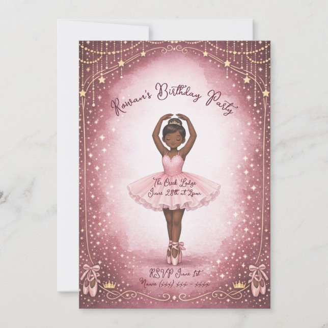 Invitación de cumpleaños de bailarina rosa (Anverso)