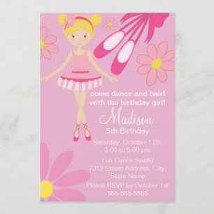 Invitación de cumpleaños de bailarina rosa bonita