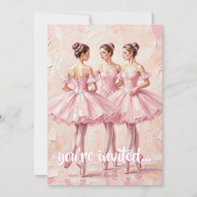 invitación de cumpleaños de bailarina rosa coquett (Anverso)