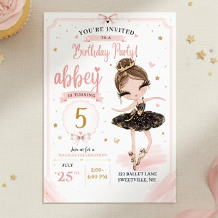 Invitación de cumpleaños de bailarina rosa Negro