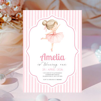 Invitación de cumpleaños de bailarina rosa tema ba