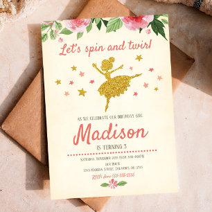 Invitación de cumpleaños de bailarina / Vintage / 