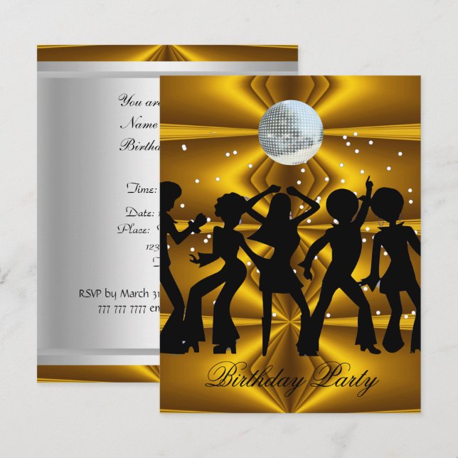 Invitación de cumpleaños de baile de Disco bola de (Anverso / Reverso)
