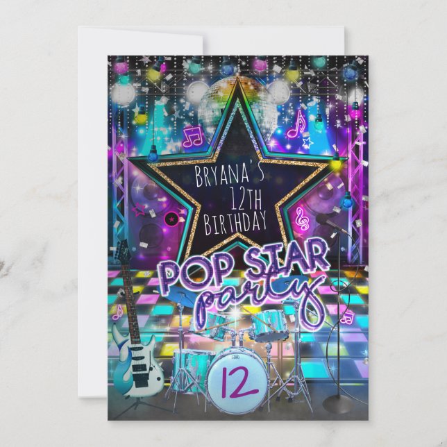 Invitación de cumpleaños de baile musical de fiest (Anverso)