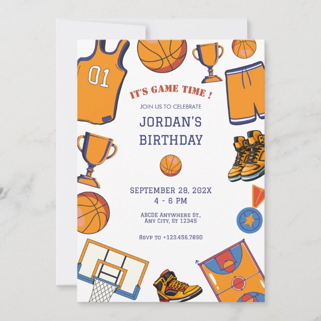Invitación de cumpleaños de Baketball (Anverso)