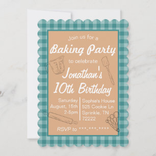 Invitación de cumpleaños de Baking Blue Plaid