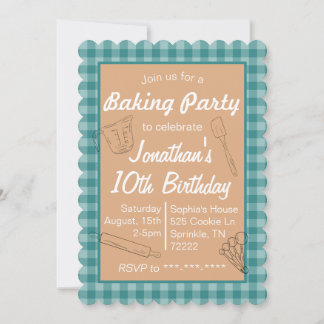 Invitación de cumpleaños de Baking Blue Plaid