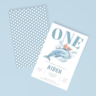 Invitación de cumpleaños de ballena azul para prim
