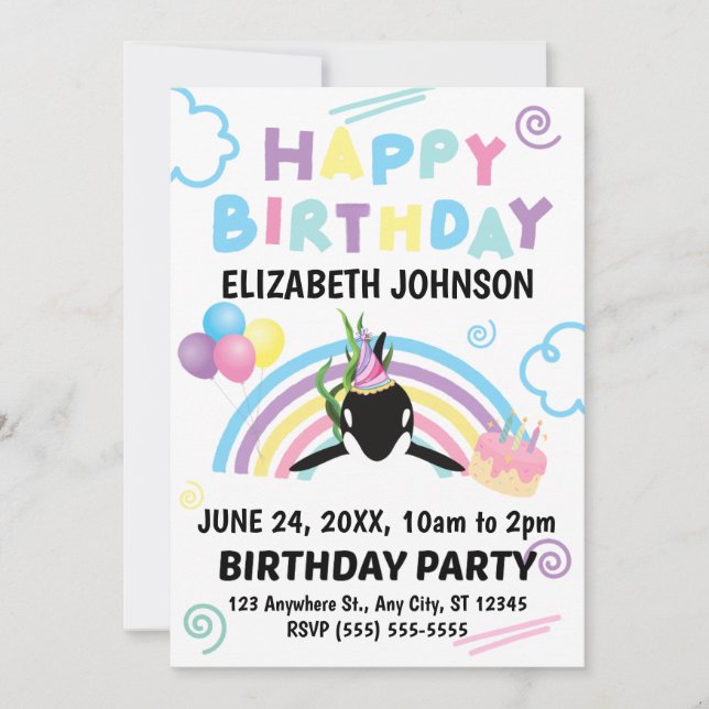 Invitación de Cumpleaños de Ballena Orca (Anverso)