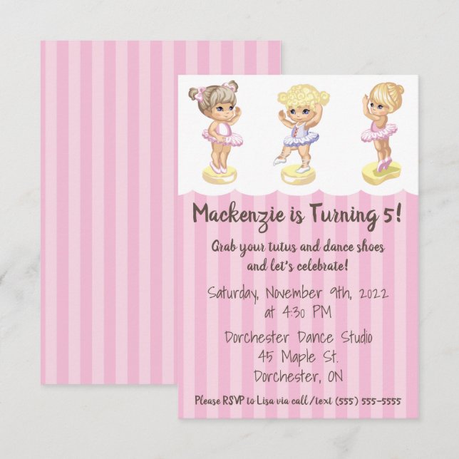 Invitación de cumpleaños de Ballerina (Anverso / Reverso)