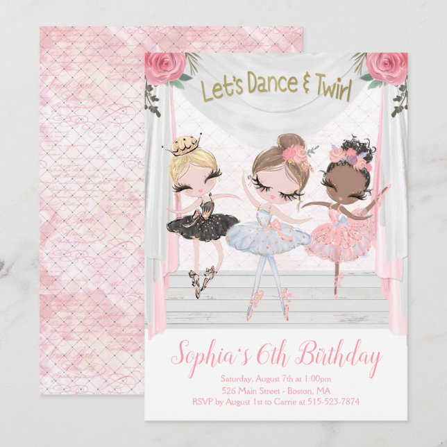 Invitación de cumpleaños de Ballerina (Anverso / Reverso)