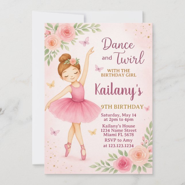 Invitación de cumpleaños de Ballerina (Anverso)