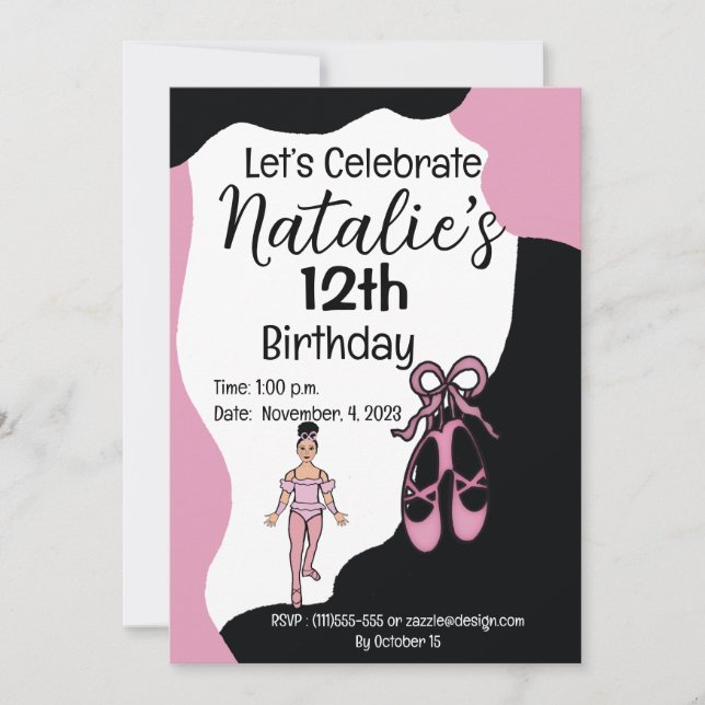 Invitación de cumpleaños de Ballerina #2 (Anverso)