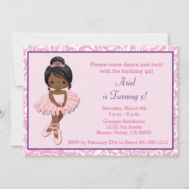 Invitación de cumpleaños de Ballerina Americana Af (Anverso)