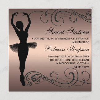 Invitación de cumpleaños de Ballerina Black & Peac