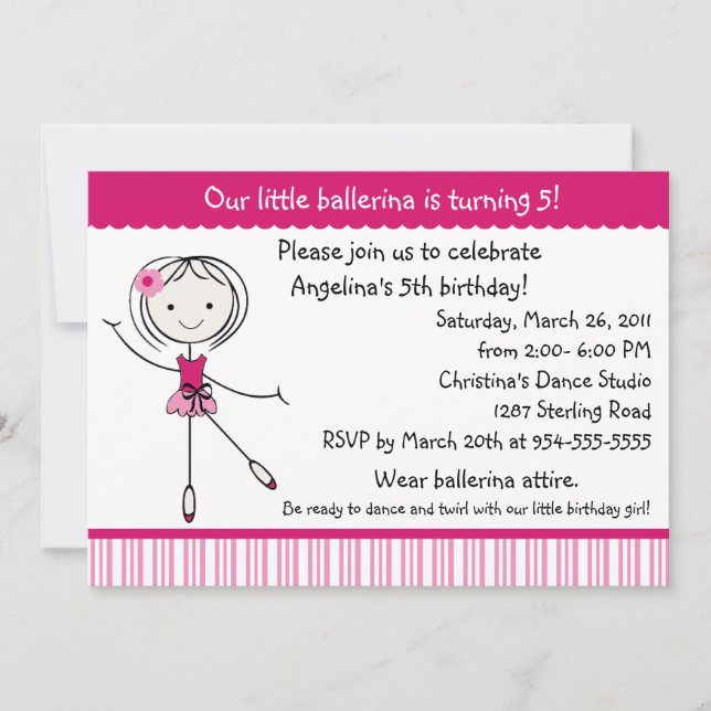 Invitación de cumpleaños de Ballerina Chica (Anverso)