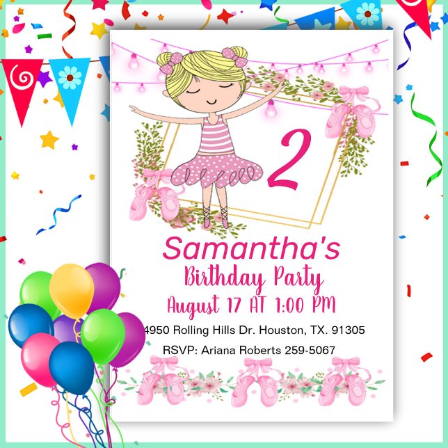 Invitación de cumpleaños de Ballerina Chica Rosa (Subido por el creador)