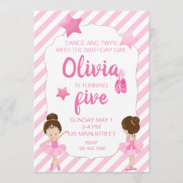 Invitación de cumpleaños de Ballerina con rayas ro