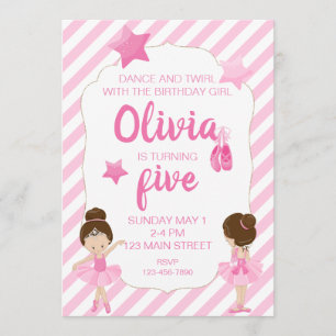 Invitación de cumpleaños de Ballerina con rayas ro