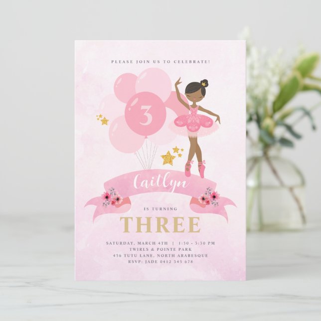 Invitación de cumpleaños de Ballerina Dorada y Ros (Anverso de pie)