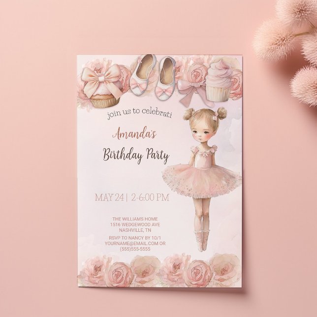 Invitación de cumpleaños de Ballerina Dulce Rosa (Subido por el creador)