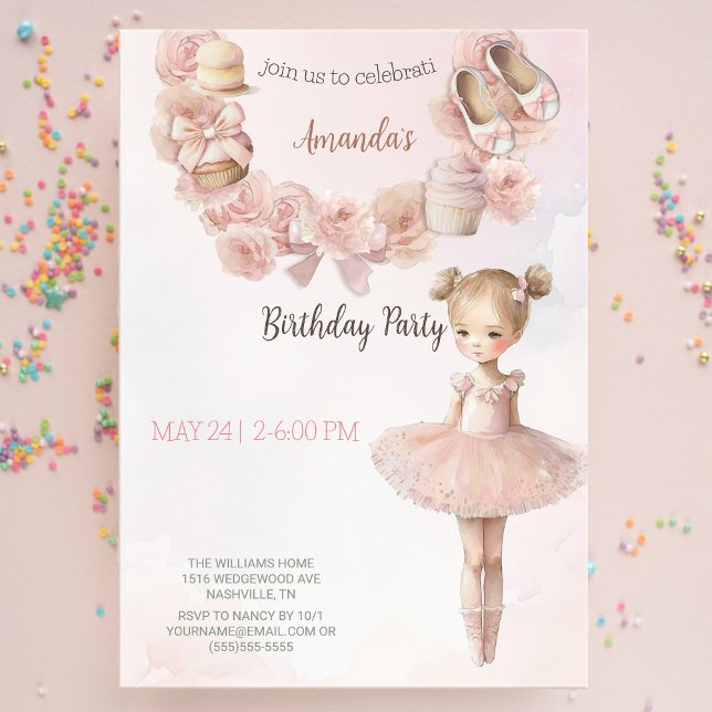 Invitación de cumpleaños de Ballerina Dulce Rosa (Subido por el creador)