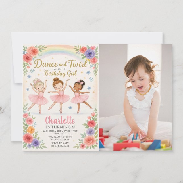 Invitación de cumpleaños de Ballerina editable par (Anverso)