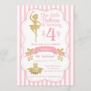 Invitación de cumpleaños de Ballerina en rosa y or