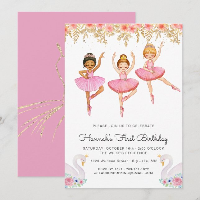 Invitación de cumpleaños de Ballerina encantada (Anverso / Reverso)