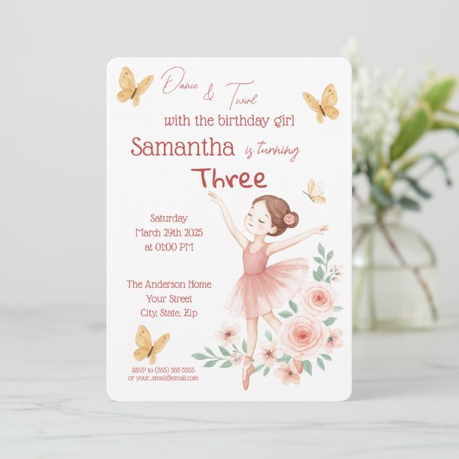 Invitación de cumpleaños de Ballerina - Fiesta de  (Anverso de pie)