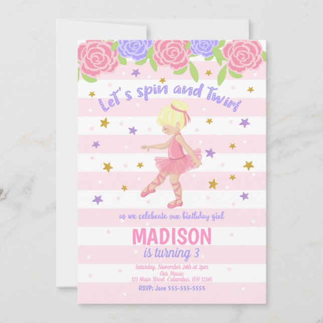 Invitación de cumpleaños de Ballerina / Invitación (Anverso)