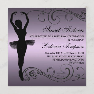 Invitación de cumpleaños de Ballerina negra y mora