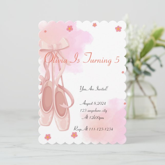 INVITACIÓN DE CUMPLEAÑOS DE BALLERINA PARA CHICAS (Anverso de pie)