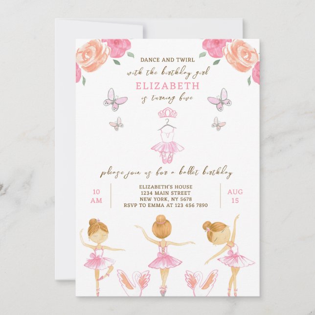 Invitación de cumpleaños de Ballerina Rosa (Anverso)