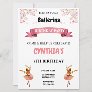 Invitación de cumpleaños de Ballerina Rosa