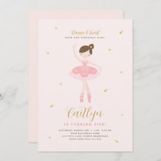 Invitación de cumpleaños de Ballerina Rosa y Oro