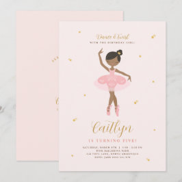 Invitación de cumpleaños de Ballerina Rosa y Oro