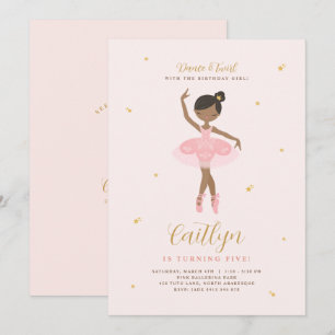 Invitación de cumpleaños de Ballerina Rosa y Oro