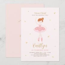 Invitación de cumpleaños de Ballerina Rosa y Oro