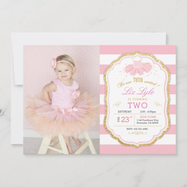 Invitación de cumpleaños de Ballerina Turning 2 (Anverso)