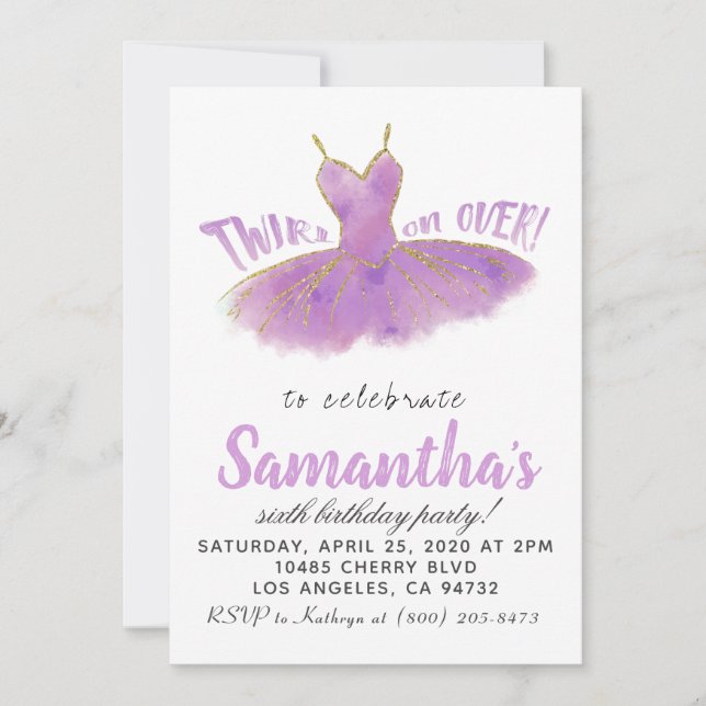 Invitación de cumpleaños de Ballerina TuTu (Anverso)