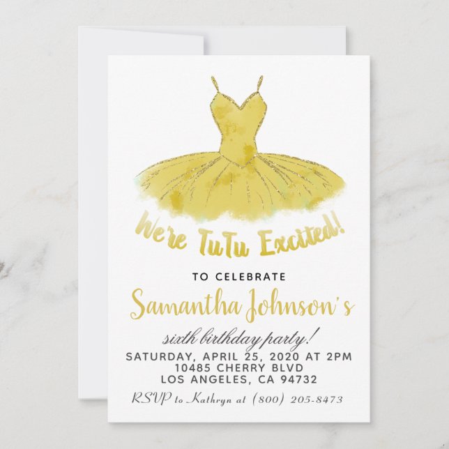 Invitación de cumpleaños de Ballerina TuTu (Anverso)