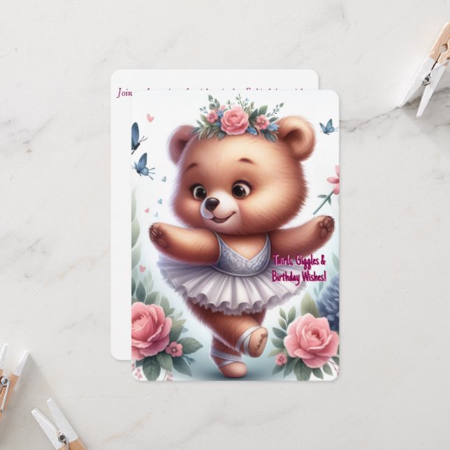 Invitación de Cumpleaños de Ballet Bear (Anverso/Reverso In Situ)