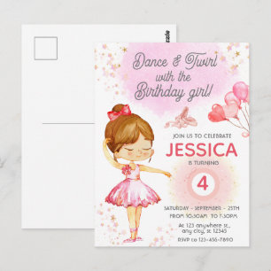 Invitación de cumpleaños de ballet de niña rosa li