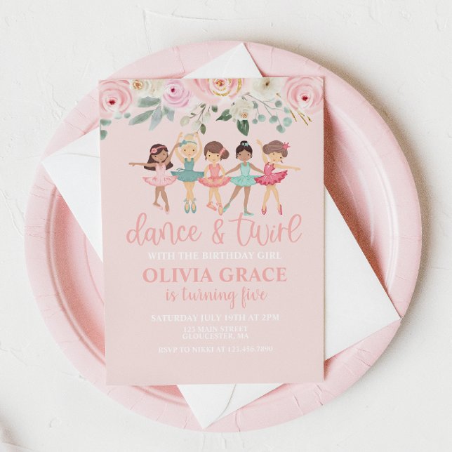 Invitación de cumpleaños de ballet floral de baile (Subido por el creador)