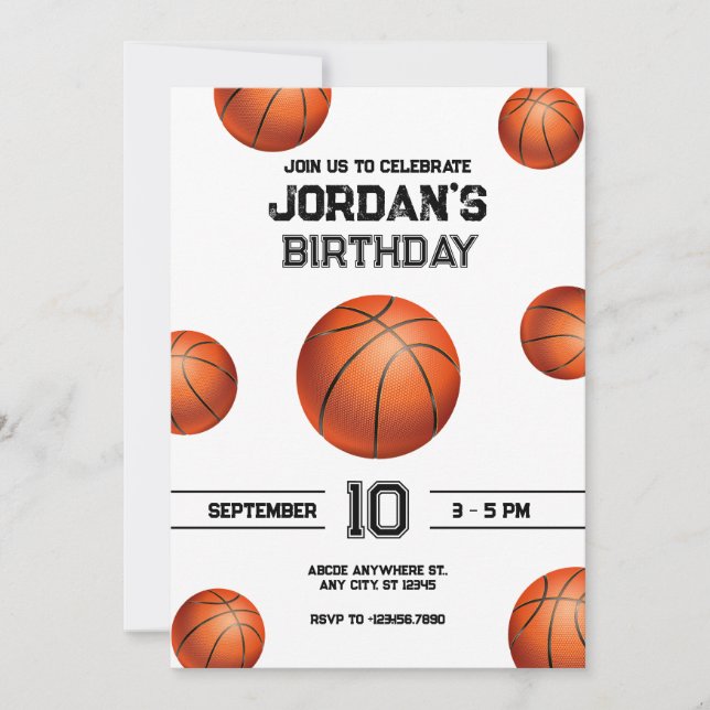 invitación de cumpleaños de baloncesto (Anverso)