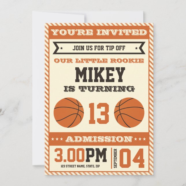 Invitación de cumpleaños de baloncesto (Anverso)