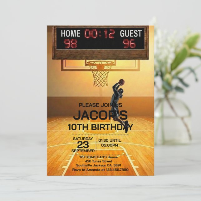 Invitación de cumpleaños de baloncesto a cualquier (Anverso de pie)