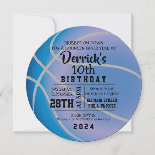 Invitación de cumpleaños de baloncesto azul redond